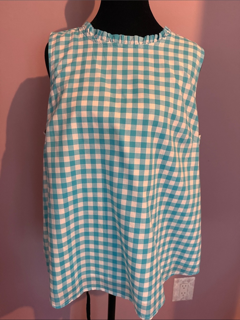 J Crew Women’s Aqua & White Gingham Sleeveless Top Size Medium